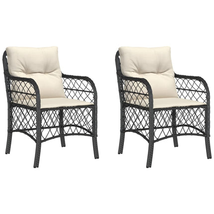 Patio Chairs with Cushions 2 pcs Black Poly Rattan