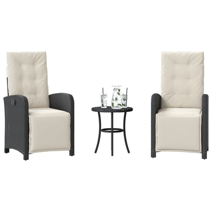 3 Piece Bistro Set with Cushions Black Poly Rattan