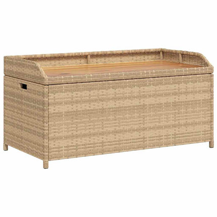 Storage Bench Mix Beige 39.4"x19.7"x20.5" Poly Rattan and Acacia Wood