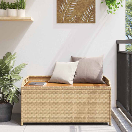 Storage Bench Mix Beige 39.4"x19.7"x20.5" Poly Rattan and Acacia Wood