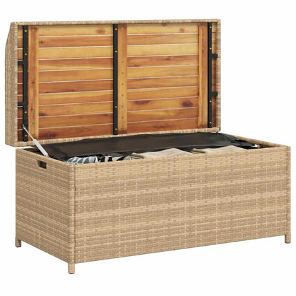 Storage Bench Mix Beige 39.4"x19.7"x20.5" Poly Rattan and Acacia Wood