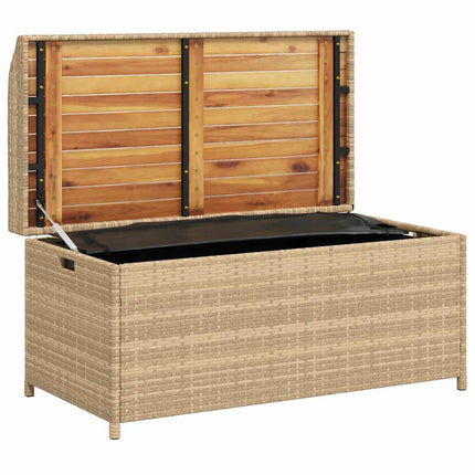 Storage Bench Mix Beige 39.4"x19.7"x20.5" Poly Rattan and Acacia Wood
