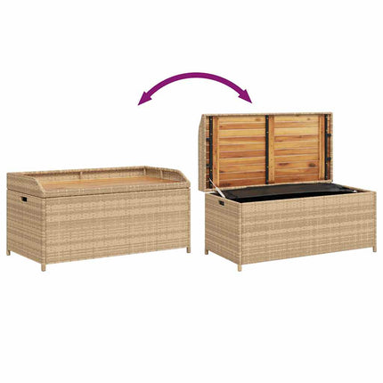 Storage Bench Mix Beige 39.4"x19.7"x20.5" Poly Rattan and Acacia Wood