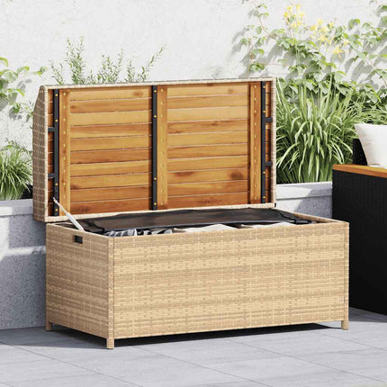 Storage Bench Mix Beige 39.4"x19.7"x20.5" Poly Rattan and Acacia Wood
