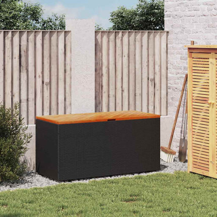 Patio Storage Box Black 43.3"x19.7"x21.3" Poly Rattan Acacia Wood