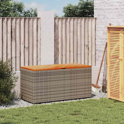 Patio Storage Box Gray 43.3"x19.7"x21.3" Poly Rattan Acacia Wood