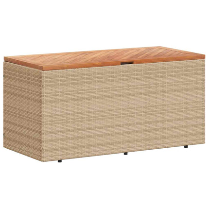 Patio Storage Box Beige 43.3"x19.7"x21.3" Poly Rattan Acacia Wood