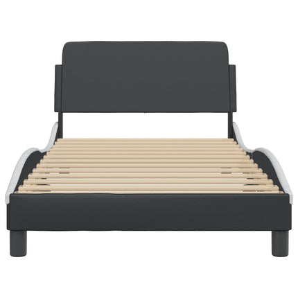 Bed Frame "Dover" Black and White 39.4"x74.8" Faux Leather