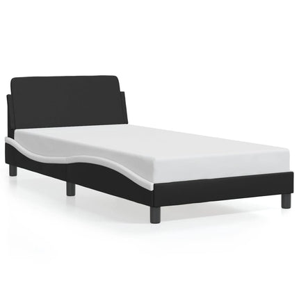 Bed Frame "Dover" Black and White 39.4"x79.9" Faux Leather