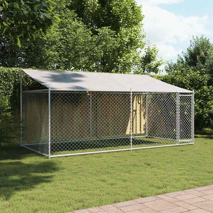 Dog Cage with Roof and Door Gray 13.1'x6.6'x6.6'Galvanized Steel
