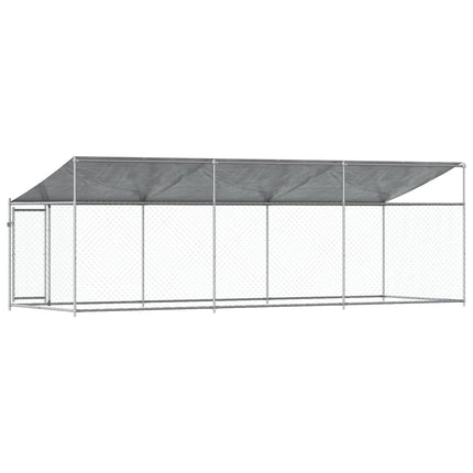 Dog Cage with Roof and Door Gray 19.7'x6.6'x6.6'Galvanized Steel