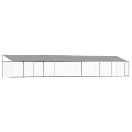 Dog Cage with Roof and Door Gray 39.4'x6.6'x6.6'Galvanized Steel
