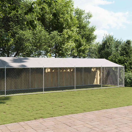 Dog Cage with Roof and Door Gray 39.4'x6.6'x6.6'Galvanized Steel