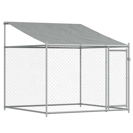 Dog Cage with Roof and Door Gray 39.4'x6.6'x6.6'Galvanized Steel