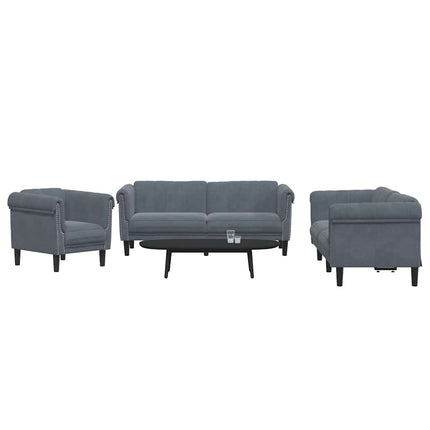 3 Piece Sofa Set Dark Gray Velvet
