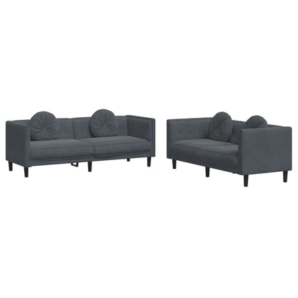 2 Piece Sofa Set with Pillows Dark Gray Velvet
