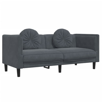 2 Piece Sofa Set with Pillows Dark Gray Velvet