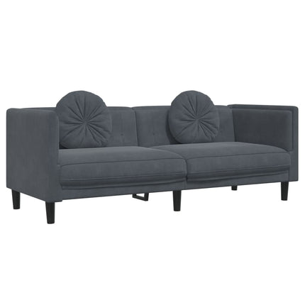 2 Piece Sofa Set with Pillows Dark Gray Velvet