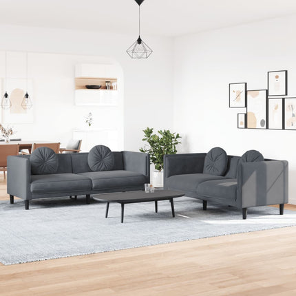 2 Piece Sofa Set with Pillows Dark Gray Velvet