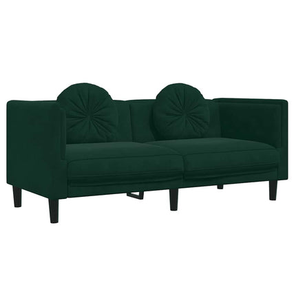 2 Piece Sofa Set with Pillows Dark Green Velvet