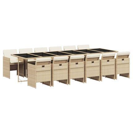 Garden Dining Set Beige PE Rattan 12-seater