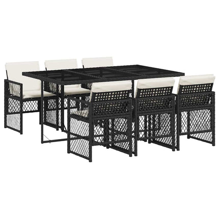 Garden Dining Set Black, Cream White Poly Rattan Medium Foldable