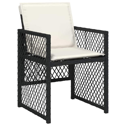 Garden Dining Set Black, Cream White PE Rattan, Steel, Acacia Wood