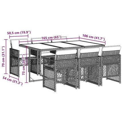 Garden Dining Set Black, Cream White PE Rattan, Steel, Acacia Wood