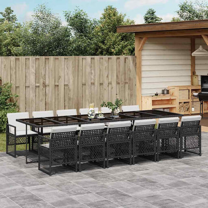 13 Piece Patio Dining Set with Cushions Black Poly Rattan