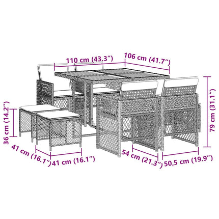 Garden Dining Set Black PE Rattan Standard Collapsible