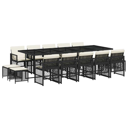 Garden Dining Set Black PE Rattan Large Foldable