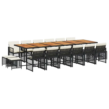 Garden Dining Set Black PE Rattan, Steel, Acacia Wood Large