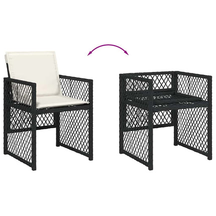 Garden Dining Set Black PE Rattan, Steel, Acacia Wood Large
