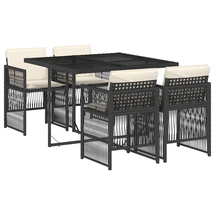 5 Piece Patio Dining Set with Cushions Black Poly Rattan