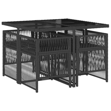 5 Piece Patio Dining Set with Cushions Black Poly Rattan
