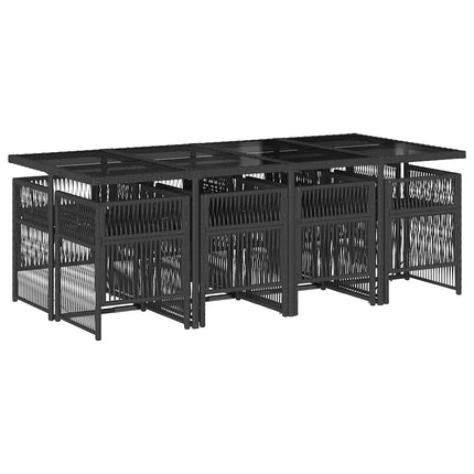 9 Piece Patio Dining Set with Cushions Black Poly Rattan