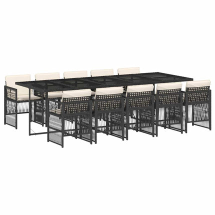 11 Piece Patio Dining Set with Cushions Black Poly Rattan