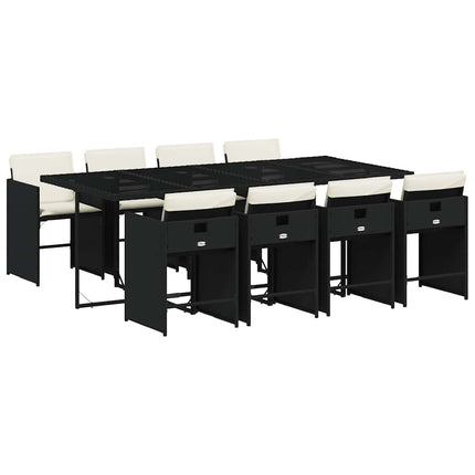 9 Piece Patio Dining Set with Cushions Black Poly Rattan