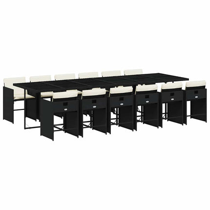 13 Piece Patio Dining Set with Cushions Black Poly Rattan