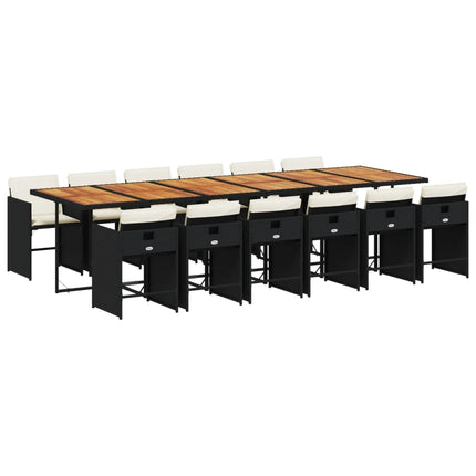 13 Piece Patio Dining Set with Cushions Black Poly Rattan