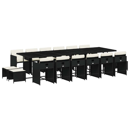 17 Piece Garden Dining Set with Cushions Black Poly Rattan
