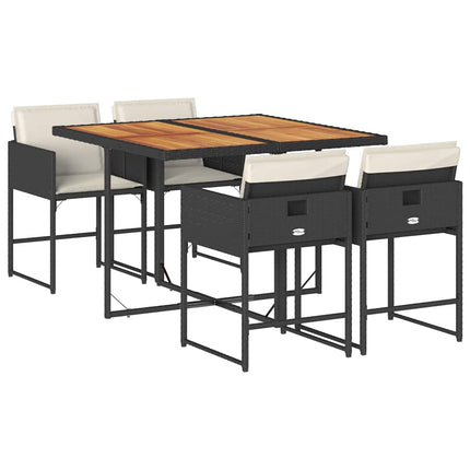 5 Piece Patio Dining Set with Cushions Black Poly Rattan