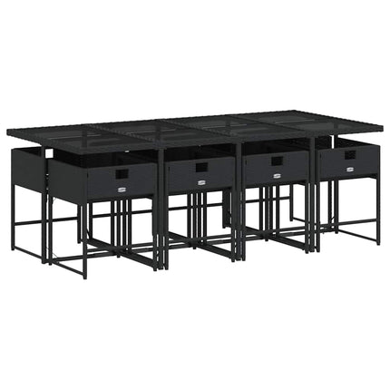 9 Piece Patio Dining Set with Cushions Black Poly Rattan