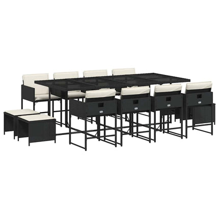 Garden Dining Set Black PE Rattan Large Foldable