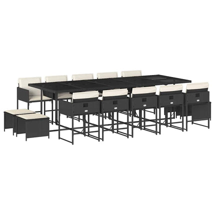 Garden Dining Set Black, Cream White PE Rattan Large