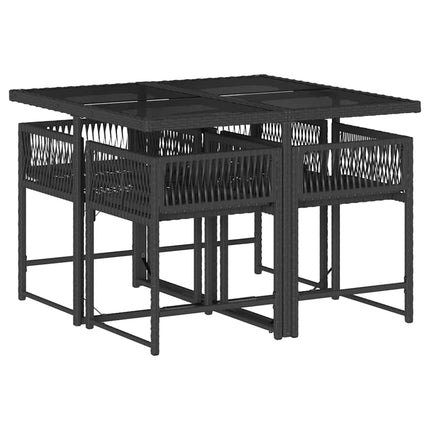5 Piece Patio Dining Set with Cushions Black Poly Rattan