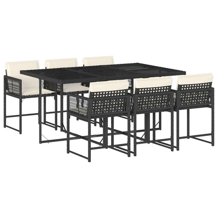 7 Piece Patio Dining Set with Cushions Black Poly Rattan
