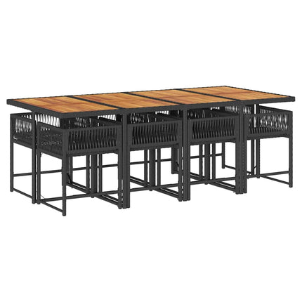 9 Piece Patio Dining Set with Cushions Black Poly Rattan