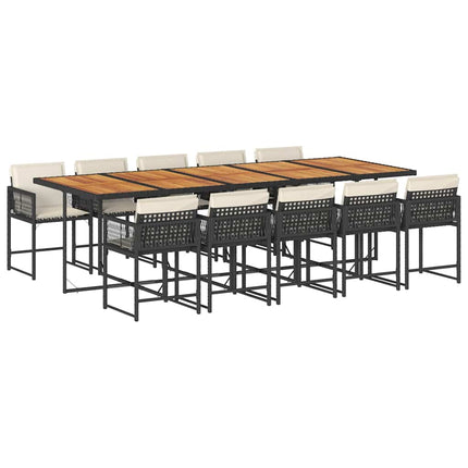 11 Piece Patio Dining Set with Cushions Black Poly Rattan