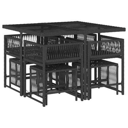 9 Piece Garden Dining Set with Cushions Black Poly Rattan